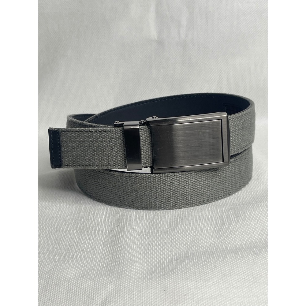 Slidebelts Canvas Leather Back No Hole Ratchet Belt Size Large 34" Gray Gunmetal